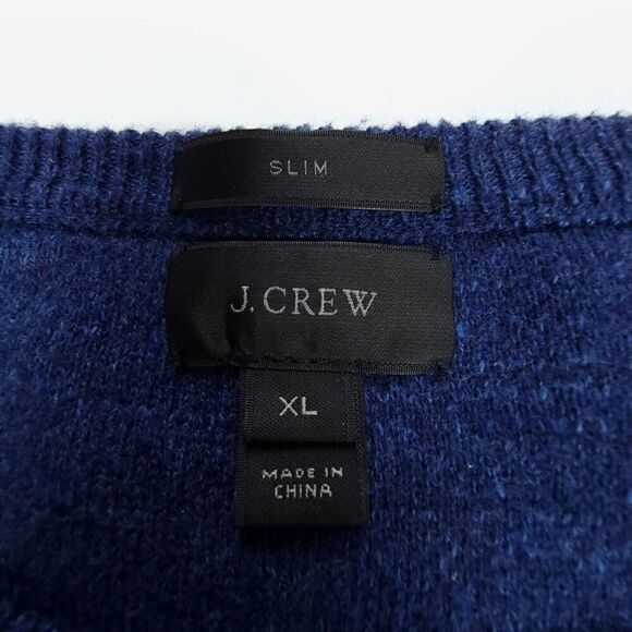 J CREW Slim Fit Rugged Cotton Pullover Crew Sweater Mens XL Heathered Navy Blue - Picture 2 of 6